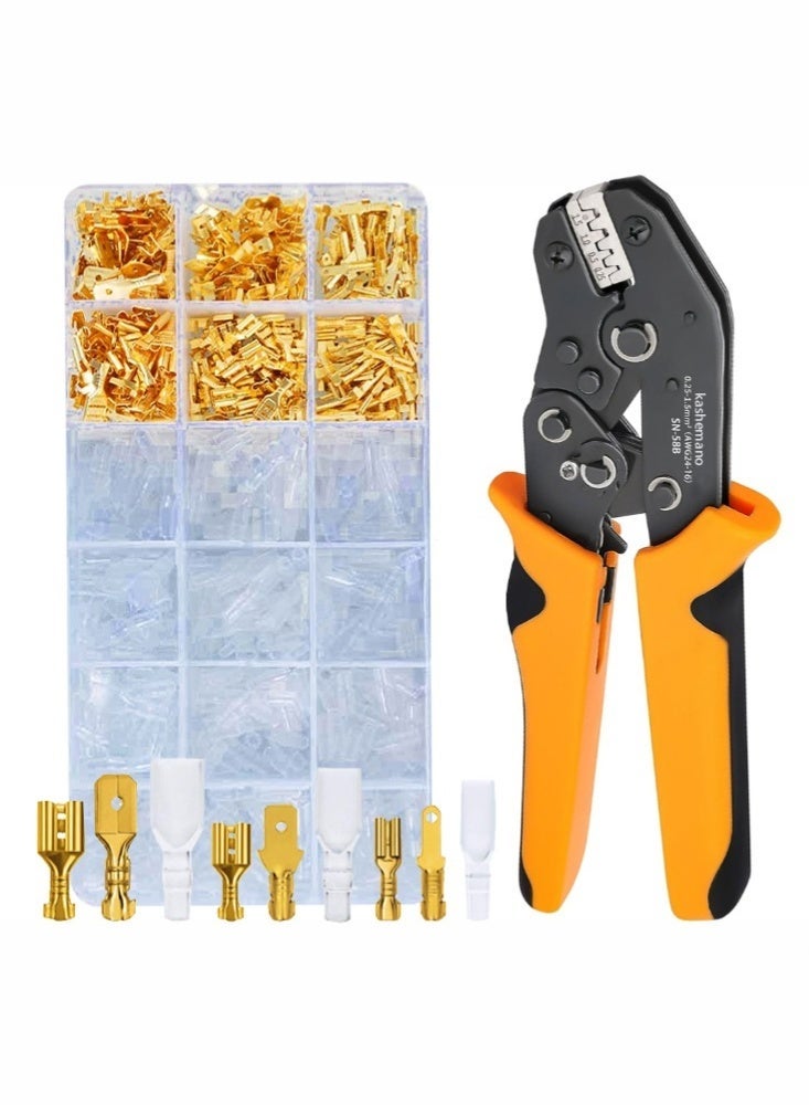 كاشيمانو مجموعة كماشات العقص الكهربائية 23-16AWG، أداة عقص أسلاك السيارات بنظام الراتشيت، طرفيات الأسطوانة المفتوحة - Image 1